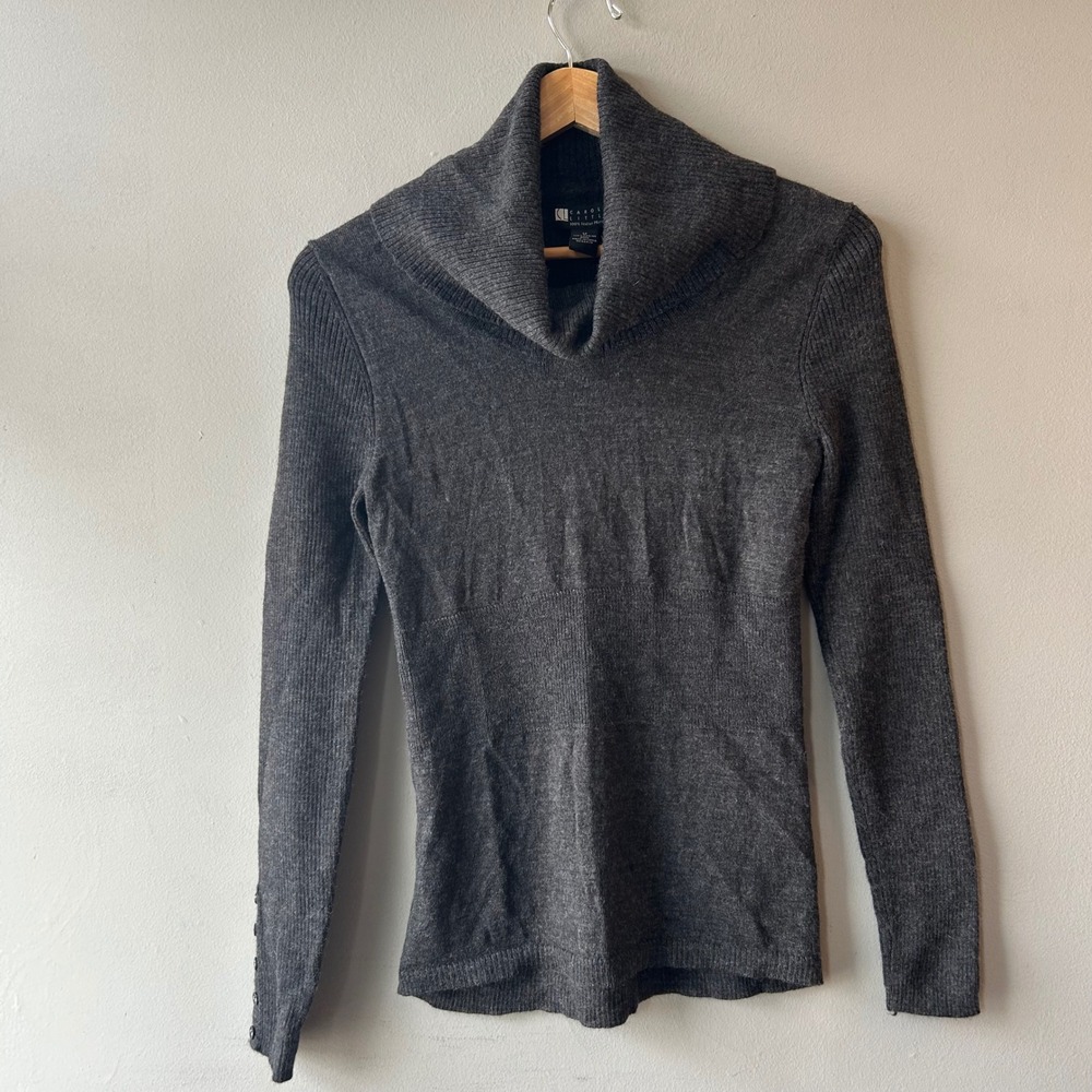 Carole Little Womens Charcoal Gray 100% Italian Merino Wool Cowl Neck Sweater M